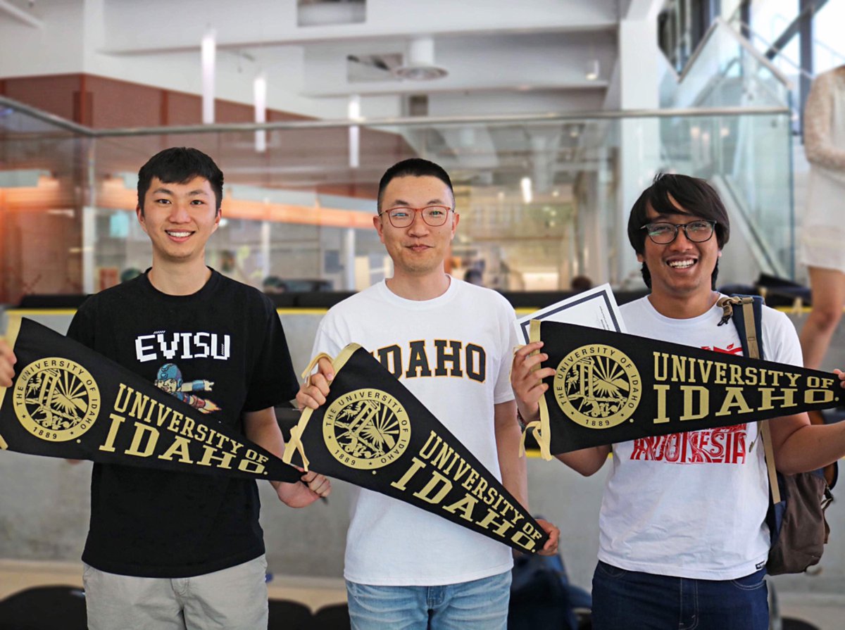 uidahoglobal's tweet photo. Congratulations to Yu, Barry, and Dio for completing their English studies with the ALCP last week! We are so excited to have these hardworking students begin their university studies with the UI GSSP this August. #GoVandals! 🎉 https://t.co/hXGxeI9rQX