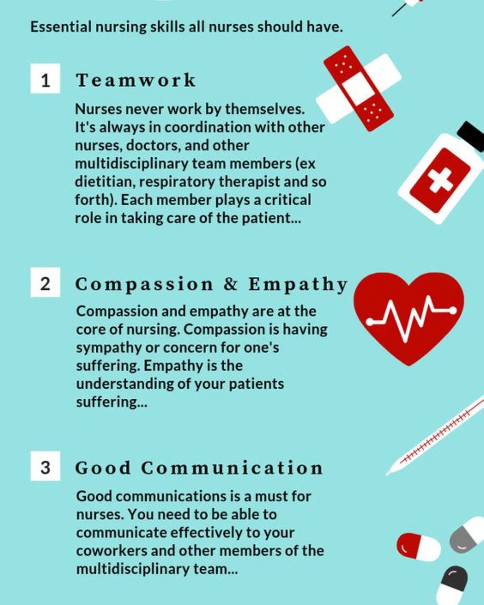nurseversity's tweet photo. Essential nursing skills all nurses should have! On top of their smart minds of course ;) #nursing #skills #nurselife #RN #teamwork #compassion #communication https://t.co/QoBNRul4Px