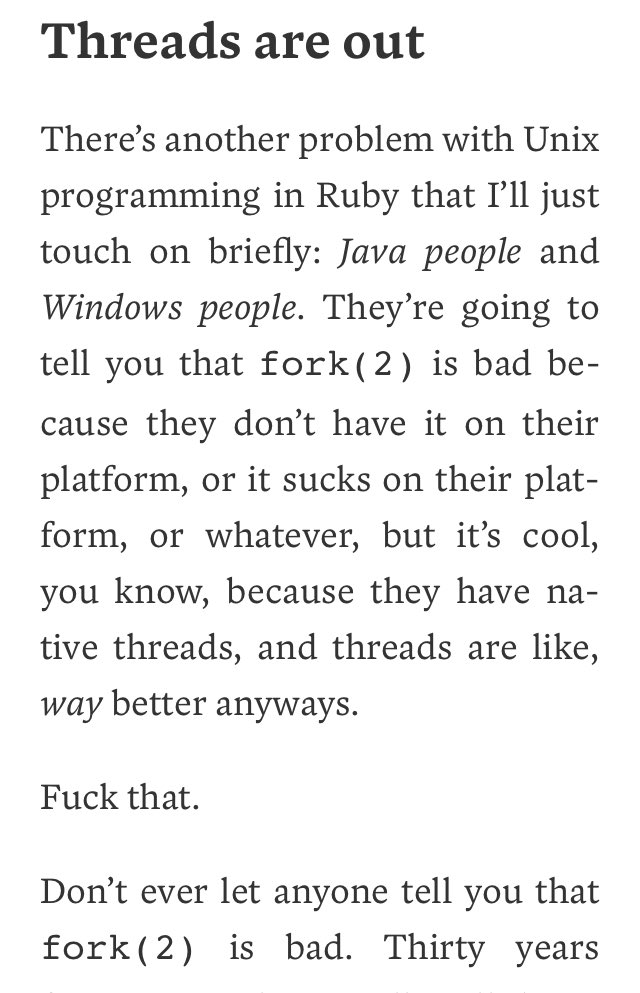 leandronsp's tweet image. LOL “f*ck those threads” 

#unixprogramming