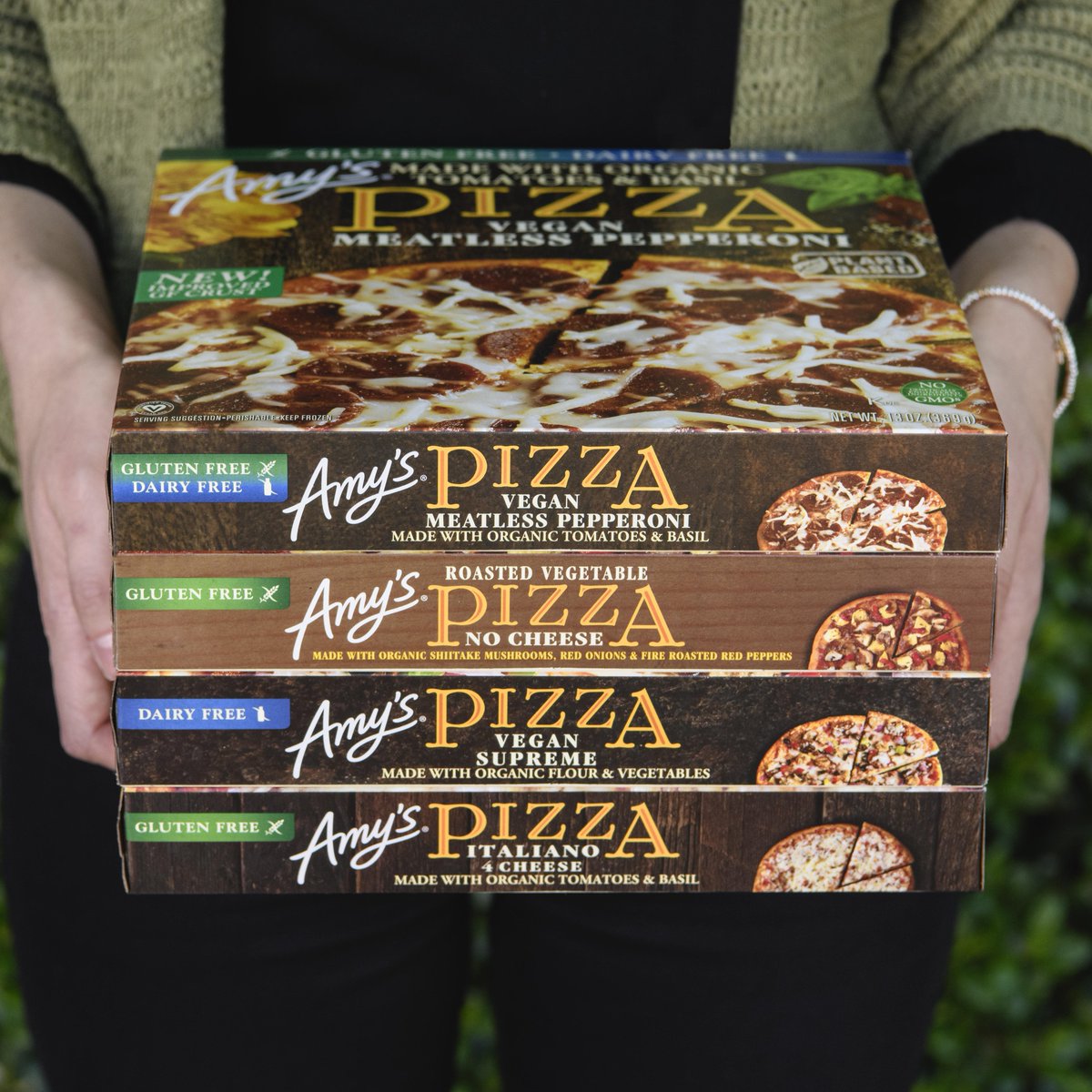 Introducing our new pizzas 🍕 Made with #organic ingredients with #vegan and #glutenfree options. Follow @amyskitchen + comment with which pizza you want to try for chance to win a 4 pack. Winner will be chosen randomly and DMed the week of 5/20. US only. #PizzaPartyDay
