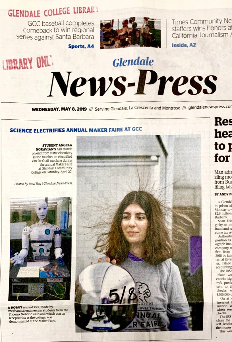 phoenixrobotics's tweet image. Thank you @GlendaleNP for printing Eva on the front page!
