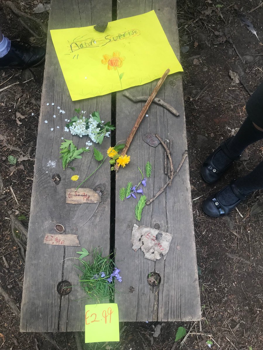 _JenniferHutton's tweet photo. Learning through play. Today we created our own shops in nature to practice counting money and calculating change ๐ the children were so creative even using pieces of wood for their price tags! ๐ฆ๐ฟ#learningforsustainability #teachinginnature https://t.co/aCsU2eIZT7