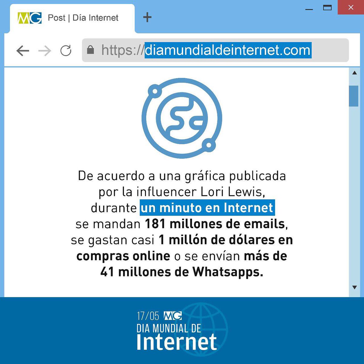 MavalGroup's tweet image. Hoy se celebra mundialmente el Día de Internet.🌐
.
.
.
Según la firma We are social en el mundo hay 4.388 de internautas. ¿Y tú? ¿Haces parte de los amantes de la internet? 💻📲 #Diadeinternet #SomosMG 🔝