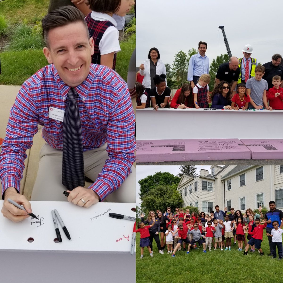 J0rdanLove's tweet photo. An awesome moment for our St. Andrew's community this morning as the LS students and teachers and US Lion buddies signed the structural beam that will support our new Lower School Building! Can't wait until were all together next fall! #BuildingOurFuture #HearUsRoar #saeslearns https://t.co/cbHEL5q72I