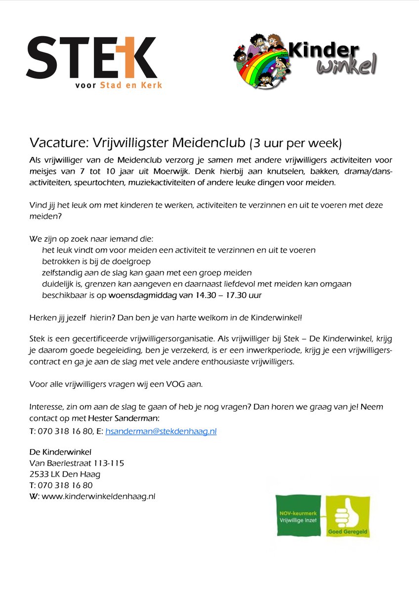 Dringend op zoek naar nieuwe vrijwilligers! <a href="/De_Kinderwinkel/">KinderWinkel</a>! Voor onze (hele leuke!) activiteiten op woensdag hebben we écht mensen nodig, anders kunnen de activiteiten niet doorgaan! :( #deel #reageer #vrijwilligersvacatures