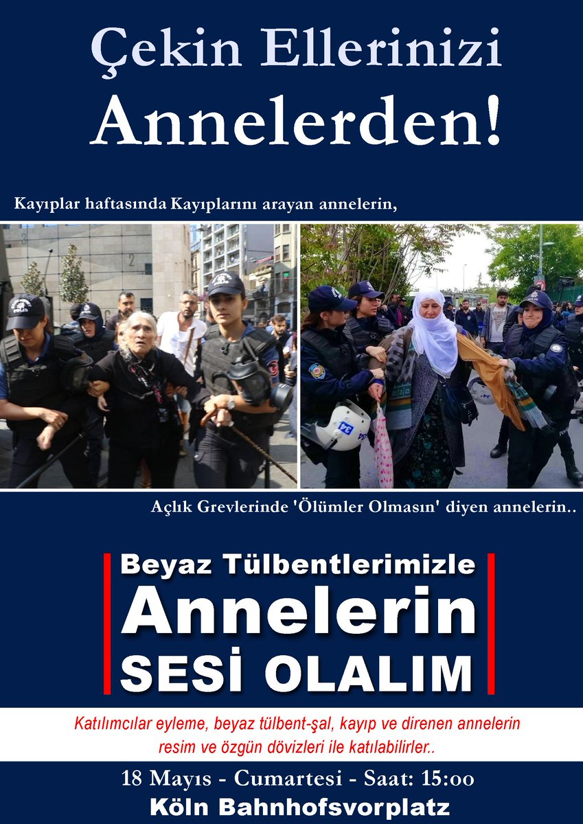 Yarın ki eylemimizi duyurmak ve katılımını güçlendirmek için 👉RT eder misin?
#AnnelerDirenişte
#KayıplarHaftası
#AçlıkGrevi