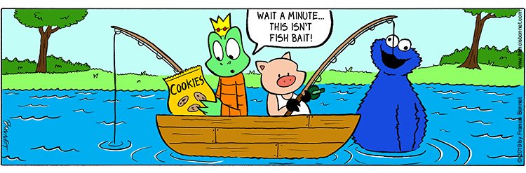 Francis Bonnet on X: Fishing for cookies. #suburbanfairytales #funny  #comic #humor #fairytales #cartoon #suburban #suburbia #threelittlepigs  #pigs #piggy #fishing #fishingpole #boat #lake #bait #fishbait #cookies  #cookiemonster #sesamestreet