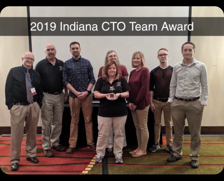 sgoad66's tweet photo. At Friday’s Indiana CTO Council meeting the MSDMV Information Systems Department was the recipient of the 2019 INCTO Council Team Award for their transformative work in edtech.  They will now represent Indiana at the national COSN conference in DC next year! #INCTO #COSN @cosnow https://t.co/GEm7TxvDyH