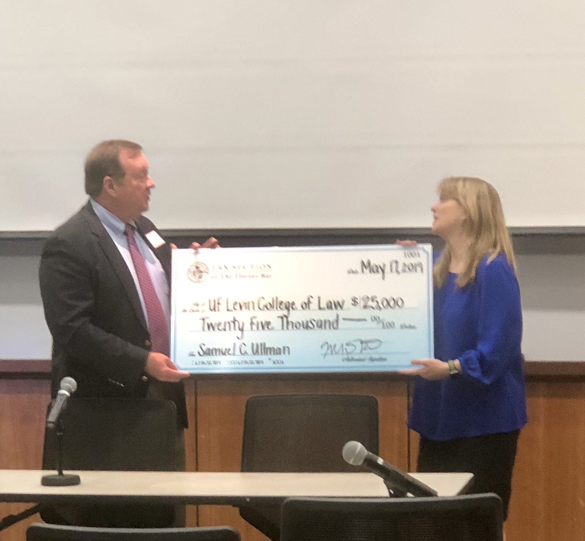 legallyrenee's tweet photo. Meaningful presentation at the Law Center Association Spring Meeting by @FLBarTax Chair Michael Minton to @UFLaw for the Samuel C Ullman Scholarship Fund. #flbarleads #taxsection @TheFlaBar @DeanMeadLawFirm https://t.co/Fau3m81BXZ