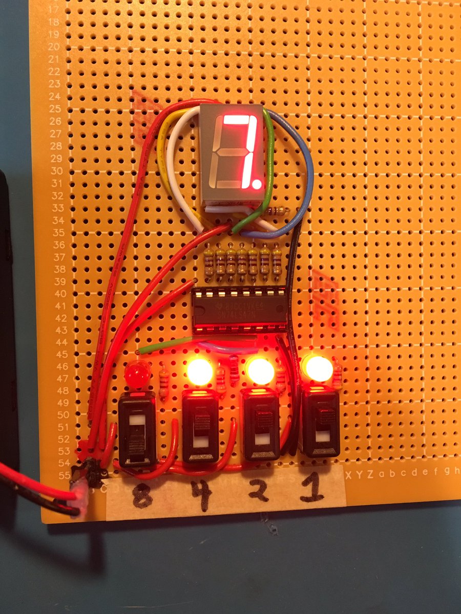 Maker_Karen's tweet photo. I love it when projects work on the first try on shooting days. #TheLearningCircuit #7segment #binary #decoder @e14presents https://t.co/0S2BUN8Yni