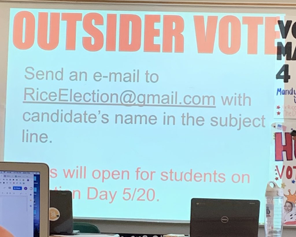 Durant4pres's tweet photo. outsider voting is now open!! if you do not go to jerome or are a parent/ family member please send an email to RiceElection@gmail.com with “Mia Durant” in the subject line. thank you in advance!! https://t.co/qLZ6xR3maI