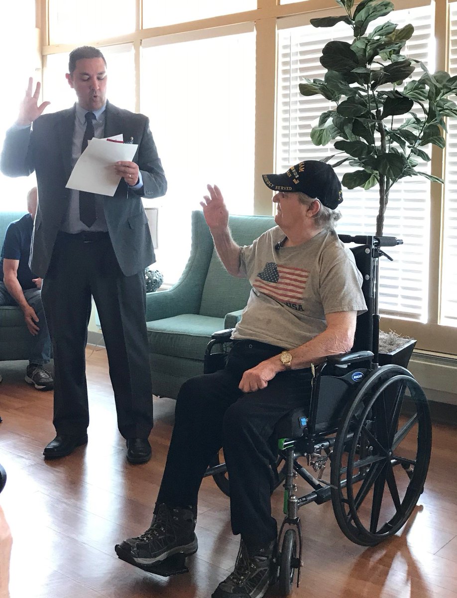 USCISMediaColo's tweet photo. The @USCIS Denver field office welcomed 71- yr-old  Army Vietnam Veteran #NewUScitizen at a special home visit ceremony. #MilitaryAppreciationMonth https://t.co/R1QToil3z2