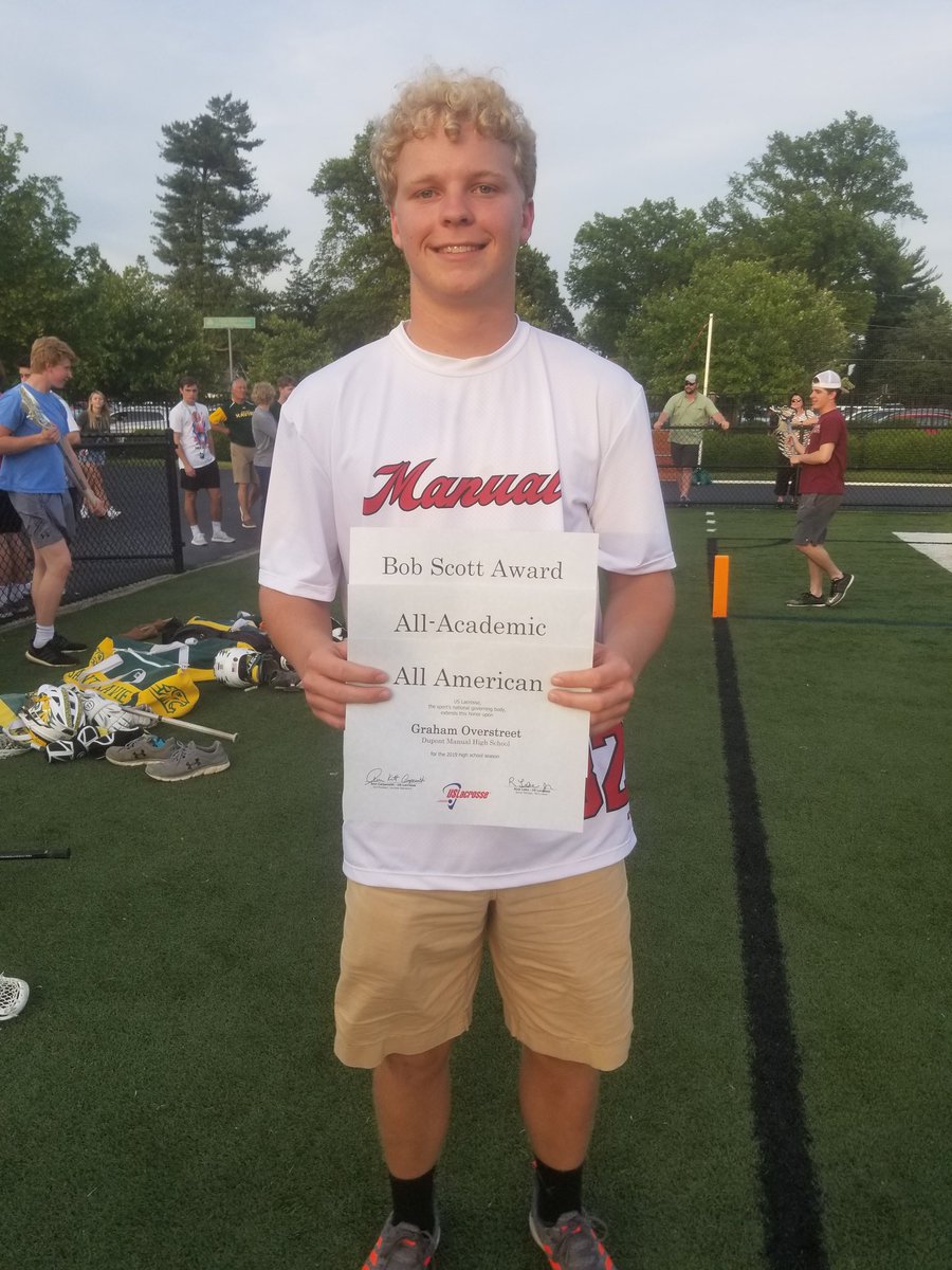 ManualLacrosse's tweet photo. Congratulations to Graham Overstreet! All-State, All-American, Academic All-American, Bob Scott Sportsmanship Award, AND Mr. Kentucky Lacrosse! Proud to have coached him the past 4 years! @ManualAthletics https://t.co/7niwaVkARa