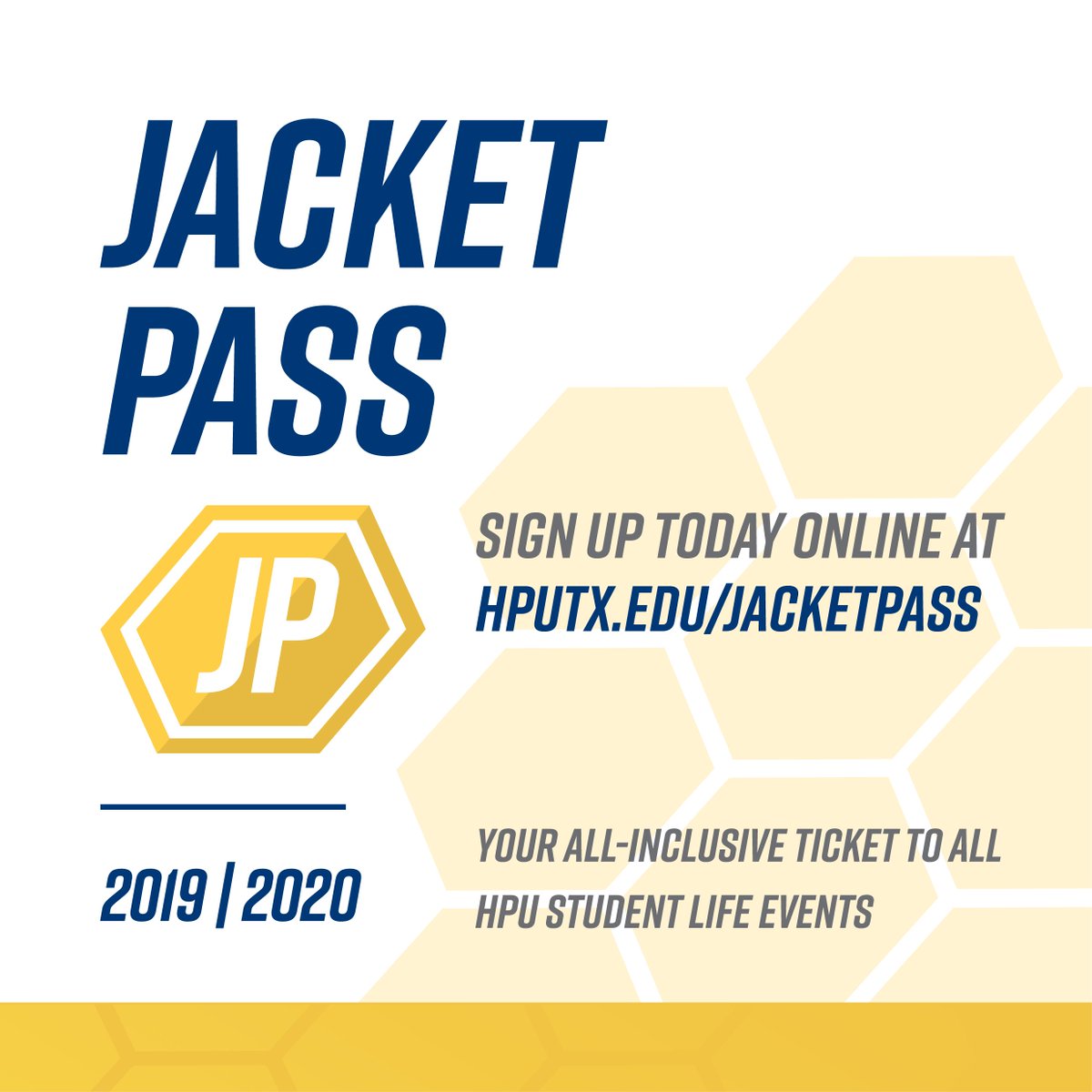HPUTXstudentact's tweet photo. HPU Jacket Pass is on sale now! The cost is $89. Payment NOT REQUIRED at time of sign up. The cost of the pass will be added to your student account. 

What is the Jacket Pass? Click the photos to see what is included! 

https://t.co/2EZmB9QhJK https://t.co/00ExTuG250