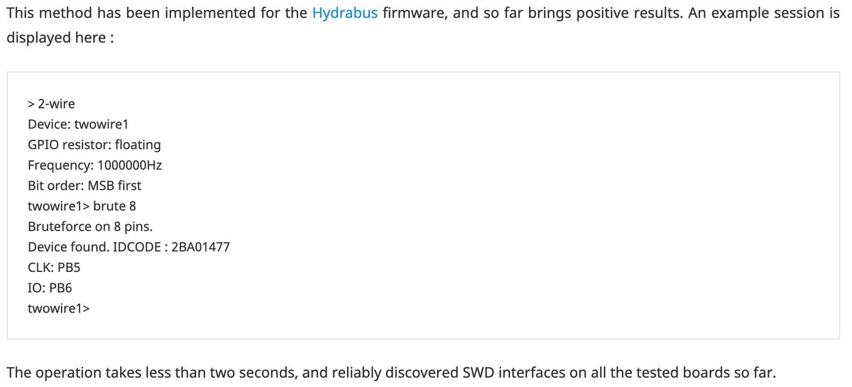 Last commit on @hydrabus github allows the SWD-pins-discovery functionality à la JTAGulator ! 👌
👉 github.com/hydrabus/hydra…
SWD interface overview article by @KudelskiSec : research.kudelskisecurity.com/2019/05/16/swd…
#hardware