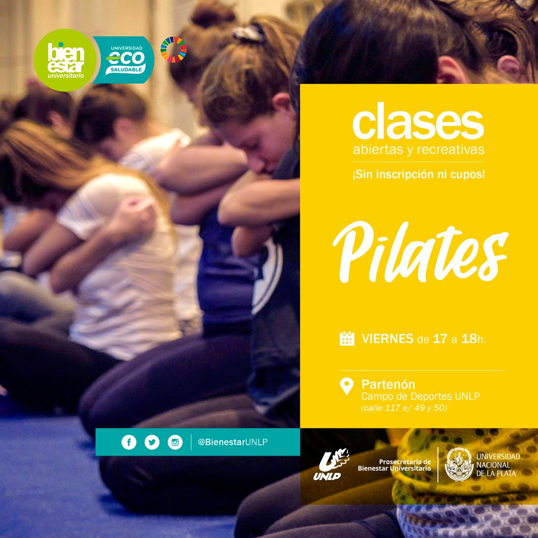 Clases abiertas y gratuitas💪
➡ PILATES🧘‍♀🧘‍♂
☝👆☝👆☝👆☝👆☝

📢Te esperamos ⚠¡Sin inscripción, ni cupo! ⚠

➡Por una #UNLPEcoSaludable 🌍
📍Propuesta recreativa, abierta y gratuita, enmarcada en el proyecto de la Prosecretaría de Bienestar Universitario <a href="/DeportesUNLP/">Deportes UNLP</a>