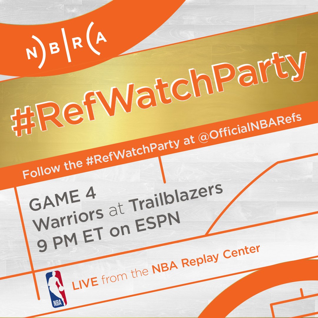 .@OfficialNBARefs NBA Conference Finals #RefWatchParty is coming. Starting
with Monday’s West Finals Game 4, follow along + tweet us your questions for
the only second-screen experience of its kind.
Monday May 20 - 9pmET @ESPNNBA - @warriors at @trailblazers.