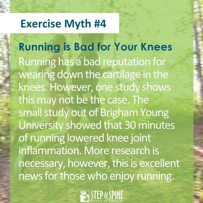 StepAndSpine's tweet photo. This myth is very commonly stated but studies suggest it is false! 

#inbend #running #kneecartilage #physicaltherapy #runner #trailrunning #stepandspine https://t.co/hCQq0A3fFi