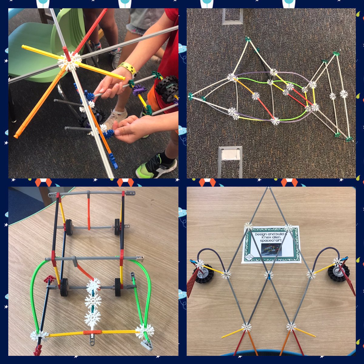 UESLibrary's tweet image. 3rd grade is so creative! Students in 3M used their imaginations and K'Nex to craft incredible robots, cars, hoverboards, alien spaceships, animals, and more in our #Makerspace yesterday. Check out that megalodon! 🦈🌊