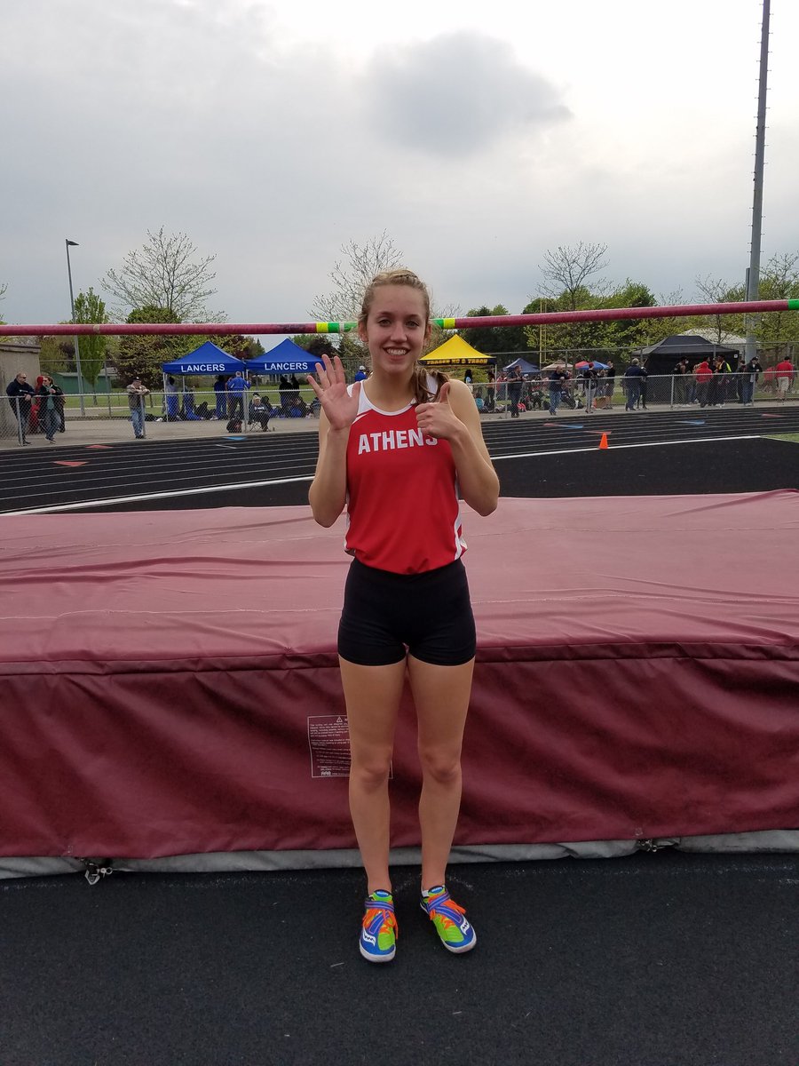 ShawnDuFresne's tweet photo. STATE QUALIFIER AND REGIONAL CHAMPION! @jennadoyle01 breaks her own record to set new SCHOOL RECORD: 5-6!! @CoachCookAthens #redhawkpride https://t.co/7TjqGTXYlq