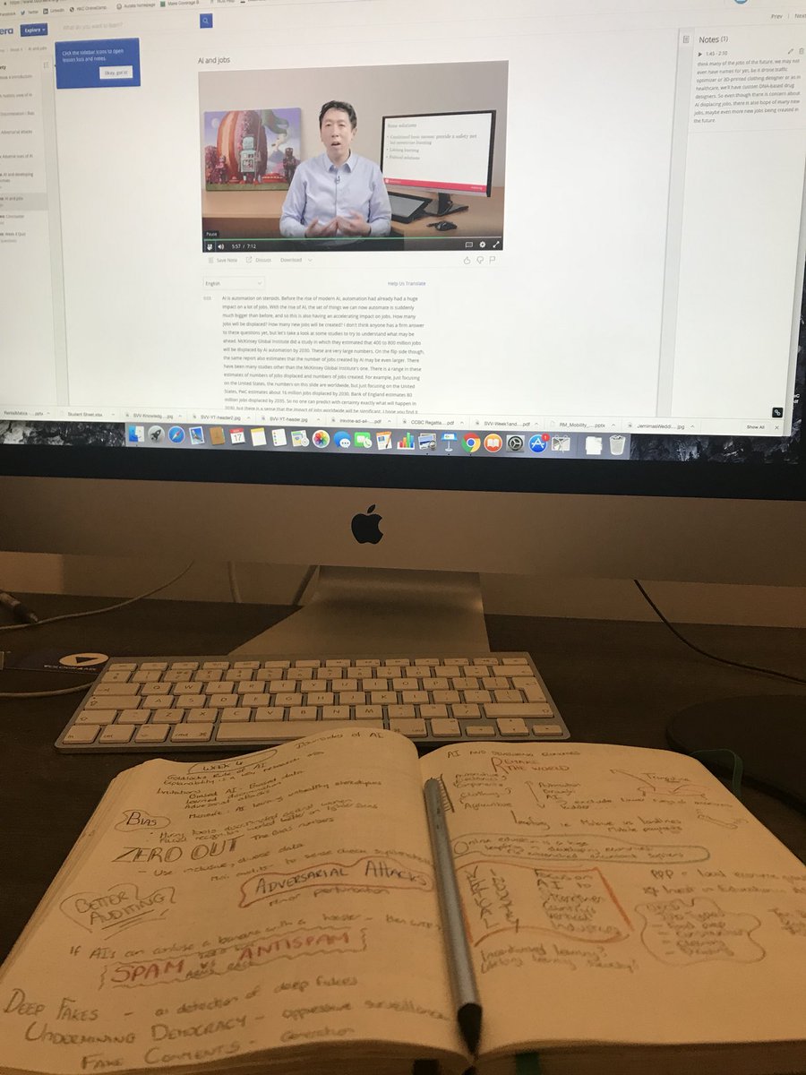 emilyross's tweet image. The glamour of a Friday night in with @coursera. 
#ai #lifelonglearning #studynight #bulletjournal