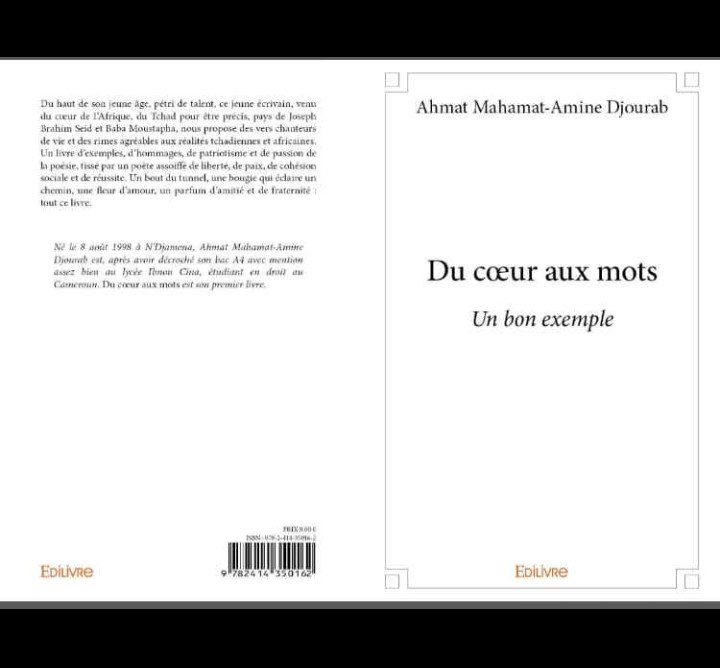 outmanmi's tweet photo. Toutes mes félicitations🎉🎊 mon cher frère et ami AHMAT MAHAMAT AMINE DJOURAB pour l'apparition de votre premier livre intitulé 'Du cœur aux mots' édition _EDILIVRE_. 
C'est une fierté commune. 🙏 https://t.co/EOIYB9pHKm