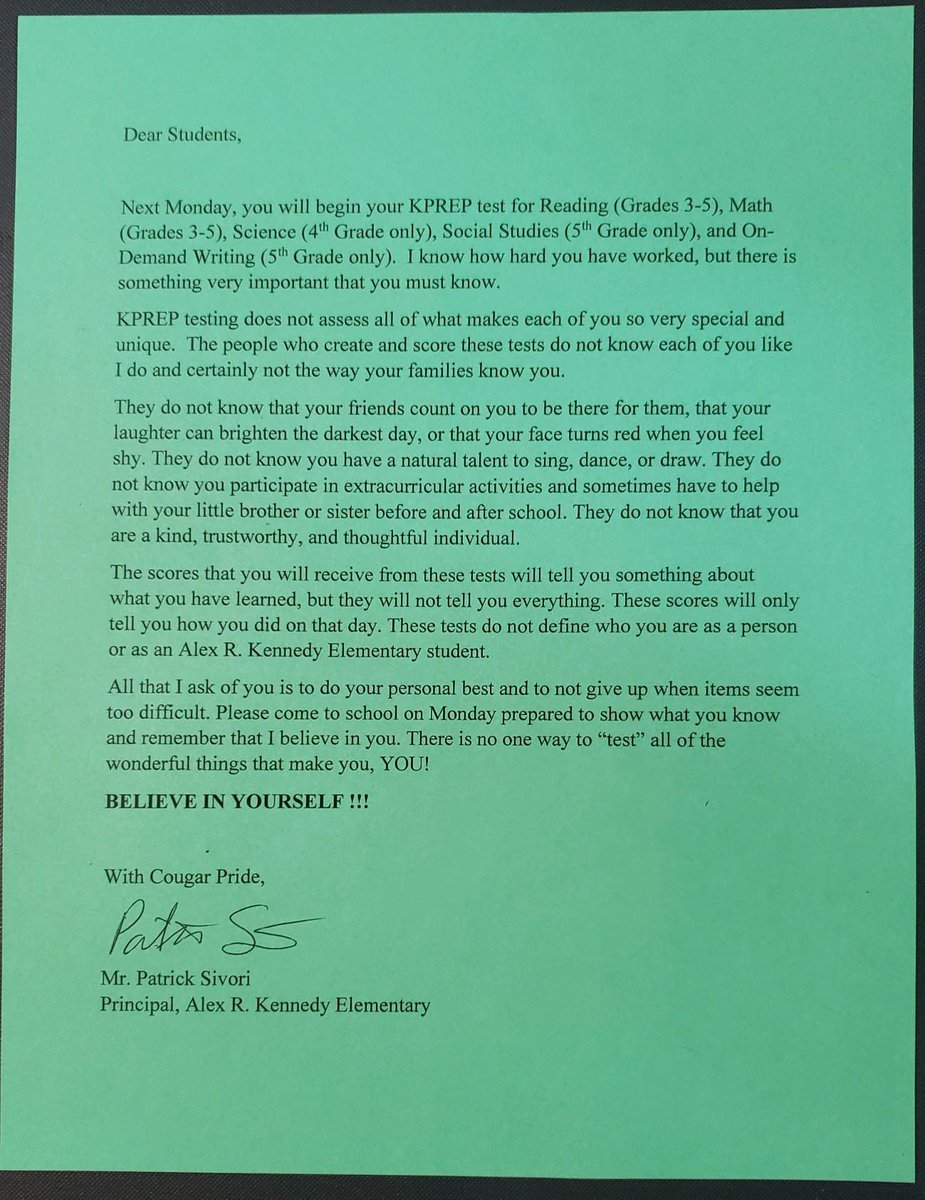 Hope all our students truly understand and believe what this letter from Principal <a href="/patricksivori/">Patrick Sivori</a> says!