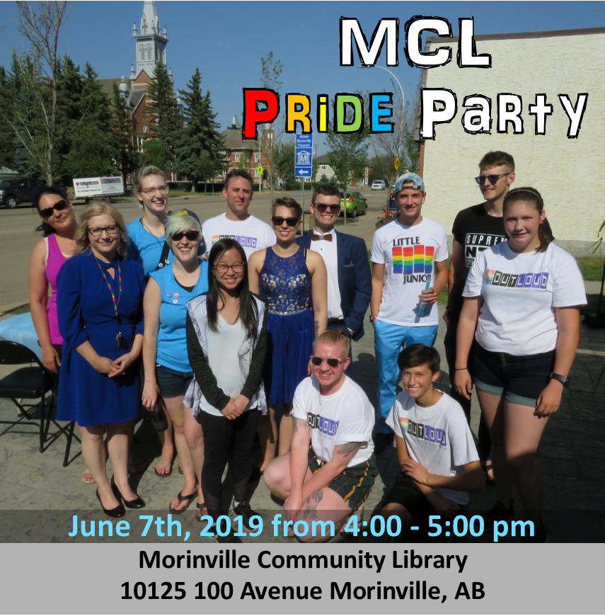 MoriLibrary's tweet photo. Celebrate Pride in Morinville! Bring your friends for treats, music and fun outside the library on June 7th at 4 pm! #loveislove #MCLPride2019 https://t.co/TGkj1aDdbp
