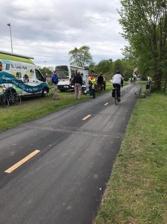 HeiserDebra's tweet photo. A beautiful day for a ride.  Thanks to @stlouispark @SWLRT @threeriverspark for the coffee and conversation.  #tcbiketoworkday #BikeToWorkDay2019 https://t.co/HcDgfuzIYd