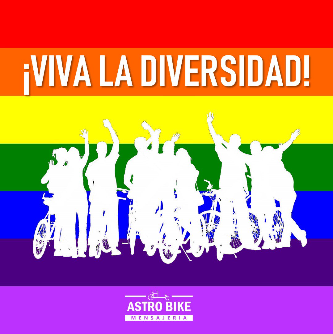astrobikecl's tweet photo. Terminamos la semana celebrando la diversidad, no más racismo ni sexismo!! Todos somos personas y tenemos los mismos derechos. Un abrazo gigante y que tengan un excelente fin de semana 🤗🏳️‍🌈🚲 #astrobike #lgtb #nomasracismo #nomassexismo #bicimensajero #bicimensajeria https://t.co/AJq3ci2Hxt