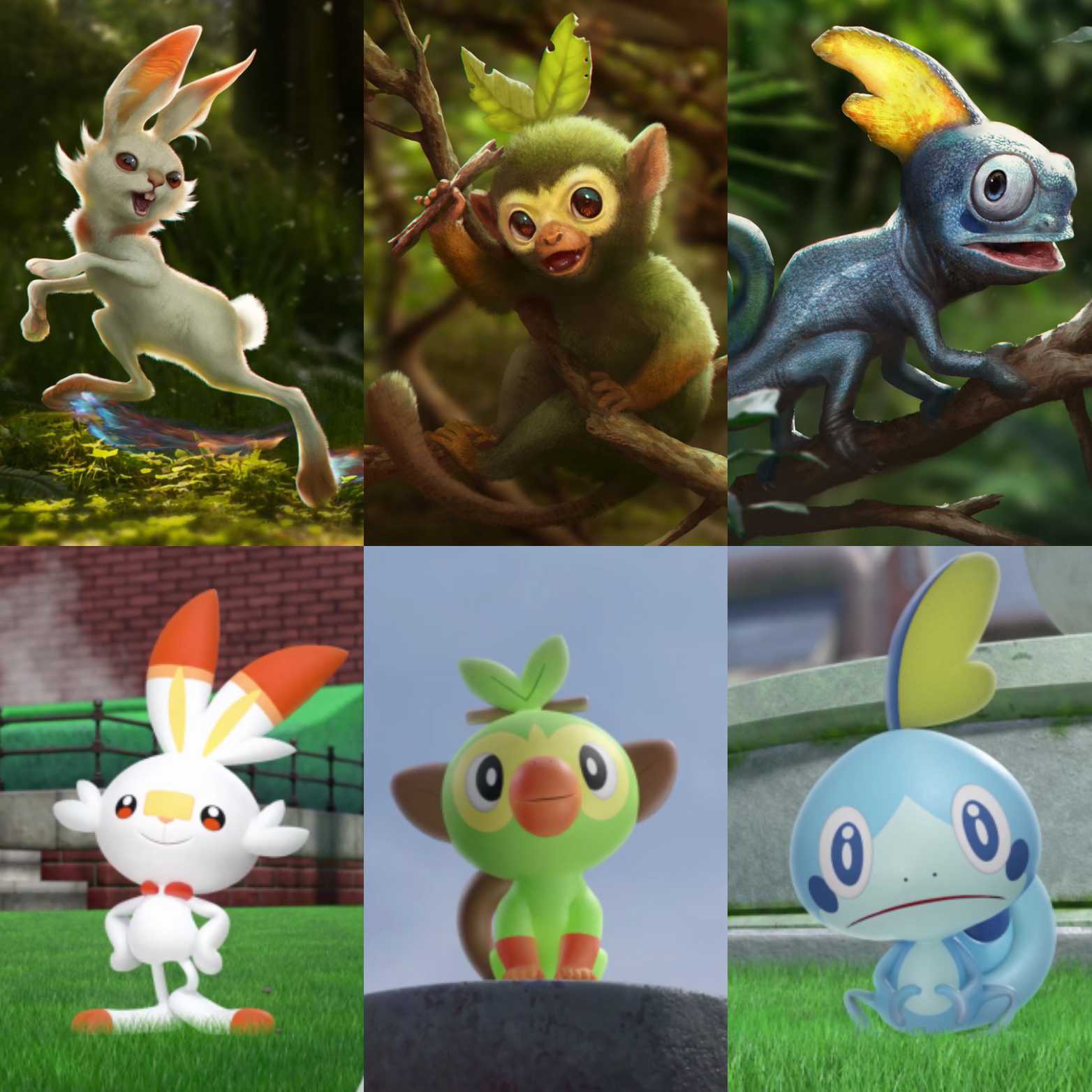 Pokémon Sword and Shield Starters, in Detective Pikachu's Style