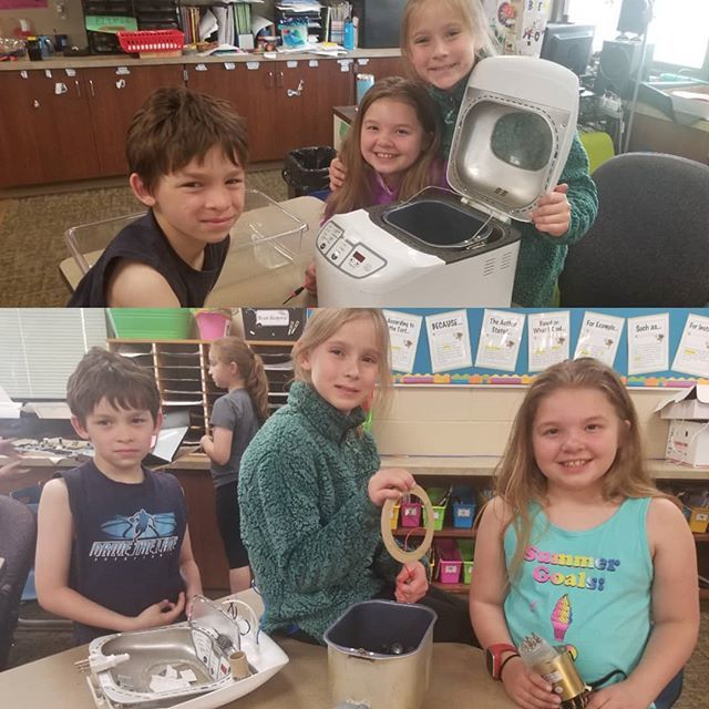 wathkegrade3's tweet photo. Take apart day! Bread maker becomes speedboat, lifeboat, and buoy. #gocrickets #fcgrade3 #3W #makerspace https://t.co/zSummt59Gx