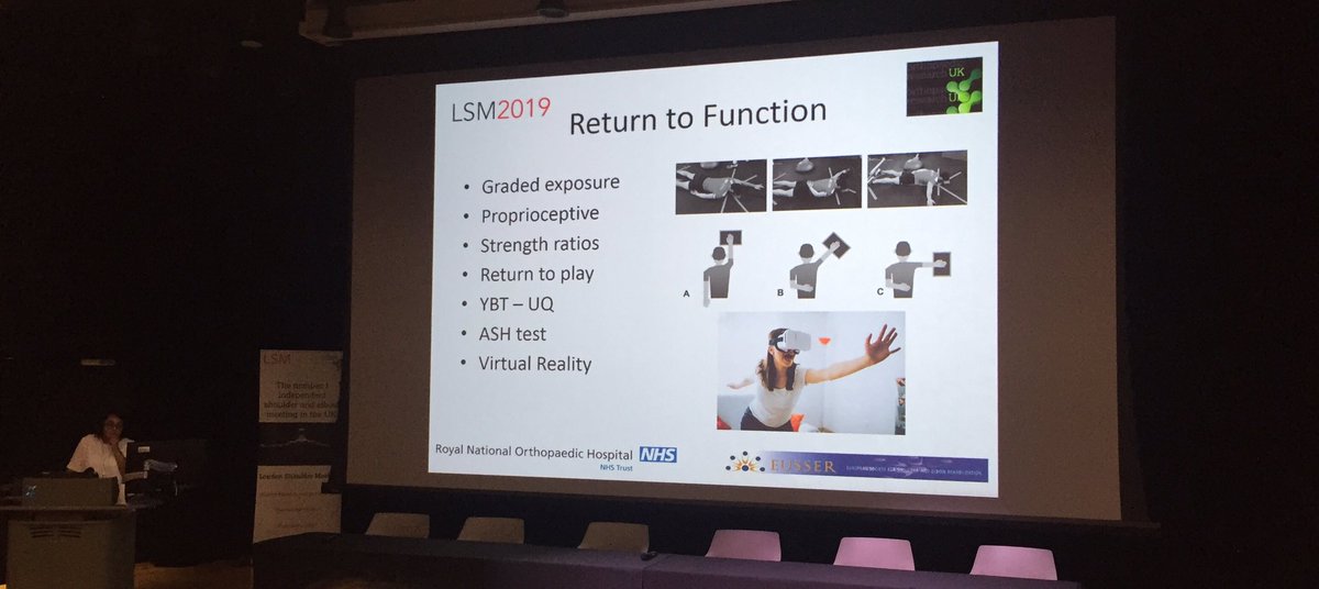physio_dan's tweet photo. Great talk today by @AnjuJaggi discussing role of virtual reality in rehab. Opportunity to use tech to move towards a fun activity orientated rehab rather than prescriptive number of sets &amp; reps?

As always championing importance of treating the person not the shoulder 😍#LSM2019 https://t.co/tc8fPlP3BE