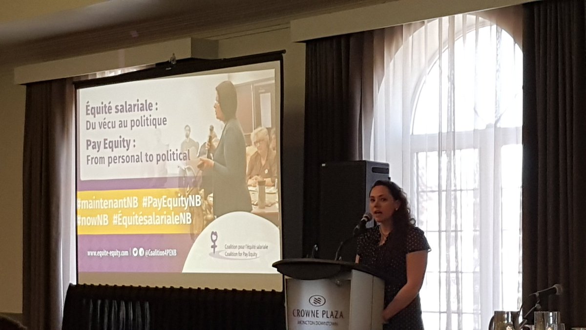 THDM02's tweet photo. Andrea Hatt addressing the delegates at the NB Pay Equity AGM. "Having pay equity strengthens our solidarity". @andyhatt @Coalition4PENB #Unifor #PayEquityNB #nowNB #maintenantNB https://t.co/LgOuhcUWSk