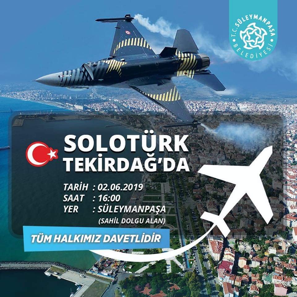 ✈️  Şehrimizde yarın gerçekleştirilecek etkinlik dolayısıyla Solo Türk ekibi, bugün saat 19:00’da deneme uçuşu gerçekleştirecektir. 
Tüm halkımızın bilgisine sunarız.