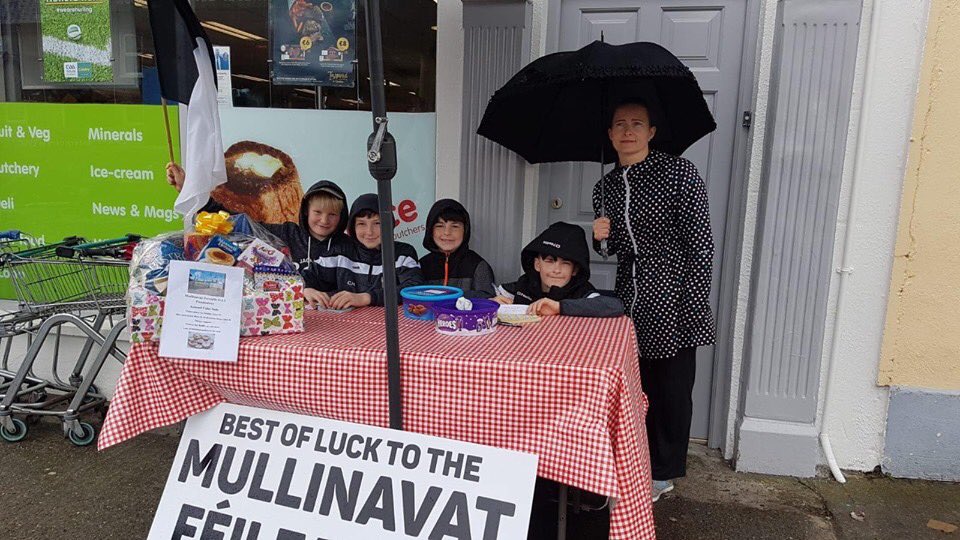 GAAMullinavat's tweet photo. Mullinavat Feile 2019 Update 
Well done to our young feile team on their fundraising efforts outside Centra this morning. They are all gone home now, baking up a storm, for the cake sale tomorrow morning. All support greatly appreciated.@feilegaa @FeileCork2019  @KilkennyCLG https://t.co/nCkbo19Qup
