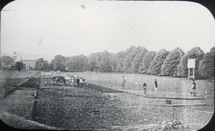 Can you imagine #Hertford without roads? Well this picture here shows Queens Road being laid out. The turning into Hagsdell Road is at the bottom of the picture. The line of chestnut trees is in All Saints' Church yard. Bayley Hall can be seen in the distance #tbt #waybackwhen