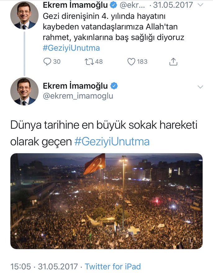 Geziyi unutma diye twit atmıştı gezi pıtırcığı
Neden bugün unuttu acaba? Soramıyorum da beni engellemiş!!
Tahminim Oy kaygısı.