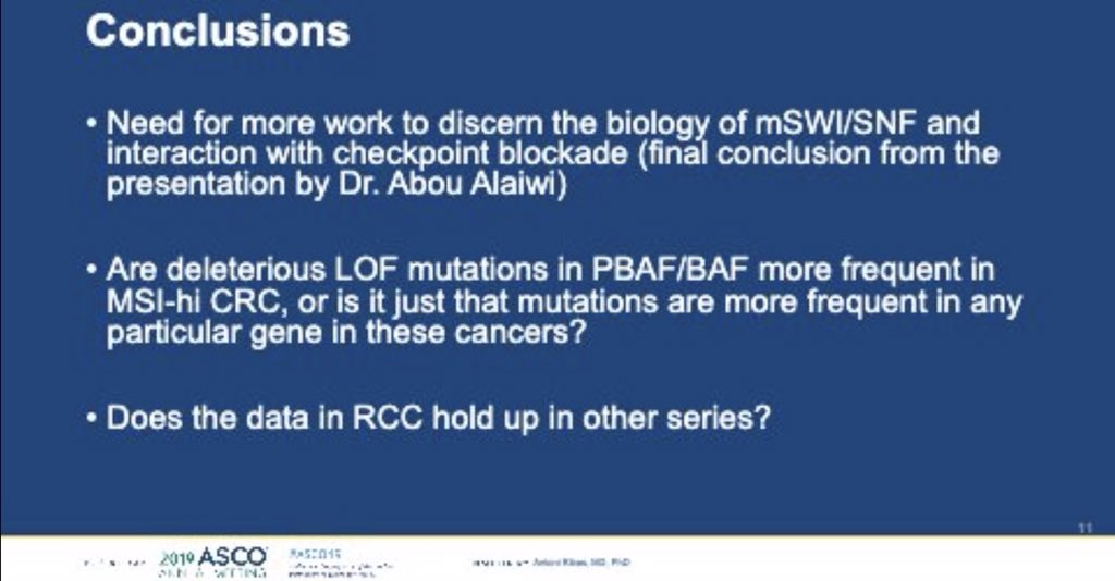 Run_itt's tweet photo. From @sarahaboualaiwi Loss of function mutations in #PBAF part of the SWI/SNF complex maybe the the new #Biomarker for positive response to #immune #checkpoint inhibitors and survival in #MSIhigh #colorectalcancer patients #ASC019 @CCAlliance #NationofAllies https://t.co/LcsZBqYgOM