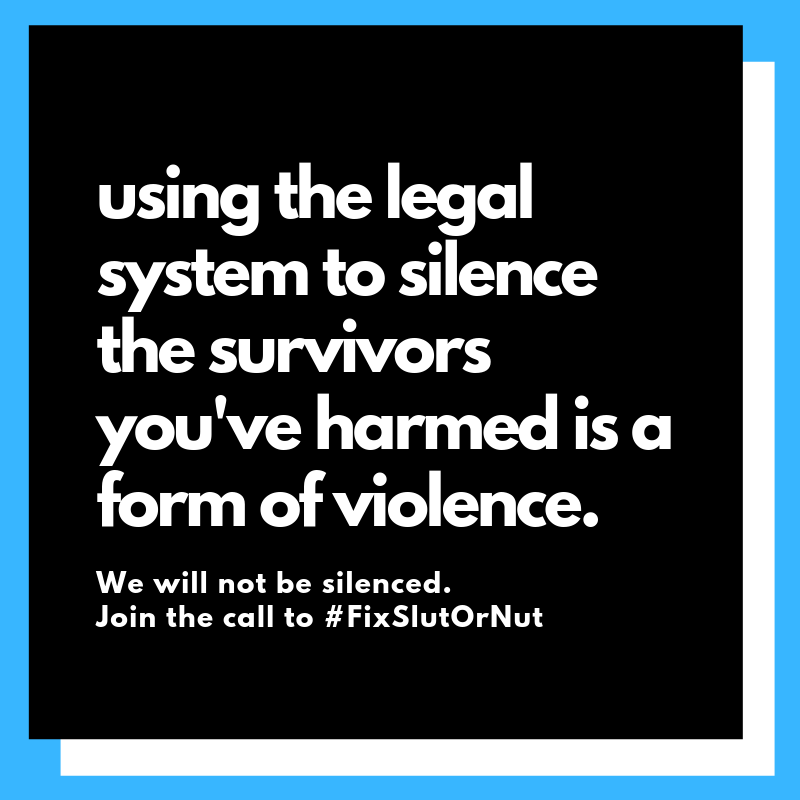 fixslutornut's tweet photo. Those involved with the #SlutOrNut film continue to escalate threats of legal action against the survivor &amp; concerned community. 

We know it's never too late to do the right thing, #FixSlutOrNut + shut down #WhiteFeminism!

More: https://t.co/O2xX99wGzD

#CanFem #TimesUp #MeToo https://t.co/OMVG6ExCVa