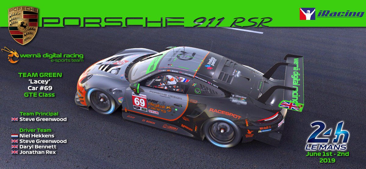 wdr_simracing's tweet photo. WAKE UP!!!...it's race day!! Our very first @iRacing Le Mans 24 Hour race as a team goes green at 14:30 BST. We have a double Porsche entry in both the LMP1 and LMGTE classes.

We've practiced hard for this so wish us luck &amp; we also wish luck on all other teams running today 👍🏁 https://t.co/VVsOLrrBKH