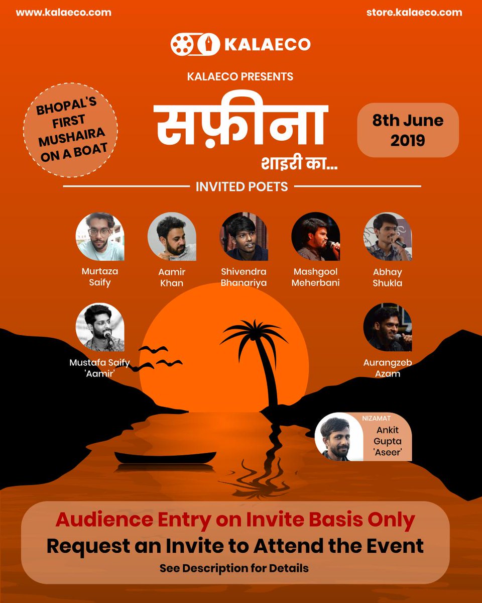 KalaecoIndia's tweet photo. Here is the lineup for the event to be held on 8th June on a boat. Drop everything and request an invite for a beautiful evening with Kalaeco. https://t.co/YlWc8hs28T
#bhopal #mushaira #PoetsOfBhopal #ShayarsOfBhopal #Nazm #Kavita #Ghazal #SafeenaShayri https://t.co/KWqngOPIyk