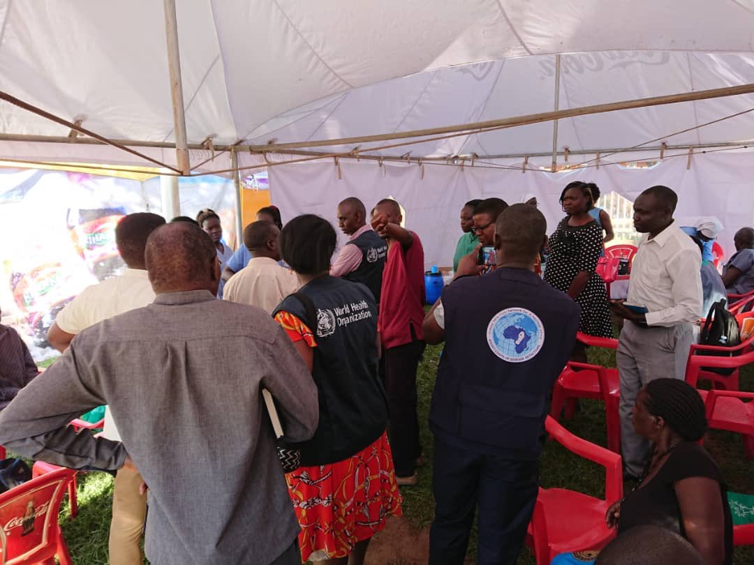 WHOUganda's tweet photo. #MartyrsDay is attended by people from different regions and countries. Due to the high numbers, precautions must be taken to ensure that there’s no risk of infection especially with #Ebola. @MinofHealthUG and WHO team visited the @MARTYRSBASILICA to assess readiness #Uganda https://t.co/J0ucdFdoFn