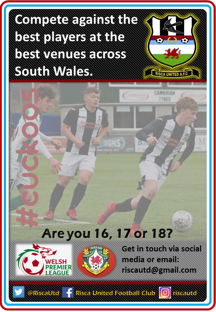 Risca United AFC (@riscautd) on Twitter photo Got the talent & desire to test yourself against the best youth players in South Wales?
We play in both <a href="/WPL_Official/">WPL_Official</a>
Development South and Welsh League Youth.
Be part of a fantastic youth development programme.
#cuckoos Got the talent & desire to test yourself against the best youth players in South Wales?
We play in both <a href="/WPL_Official/">WPL_Official</a>
Development South and Welsh League Youth.
Be part of a fantastic youth development programme.
#cuckoos