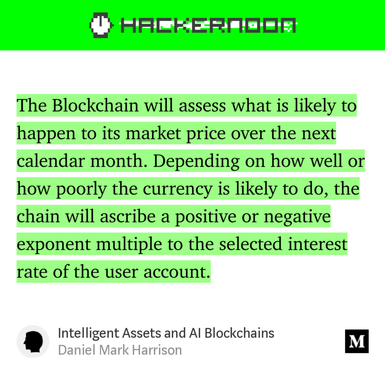 hackerhodl's tweet photo. "Intelligent Assets and AI Blockchains" - Daniel Mark Harrison https://t.co/XHpXHdv5Dz https://t.co/47e5OrtOmz
