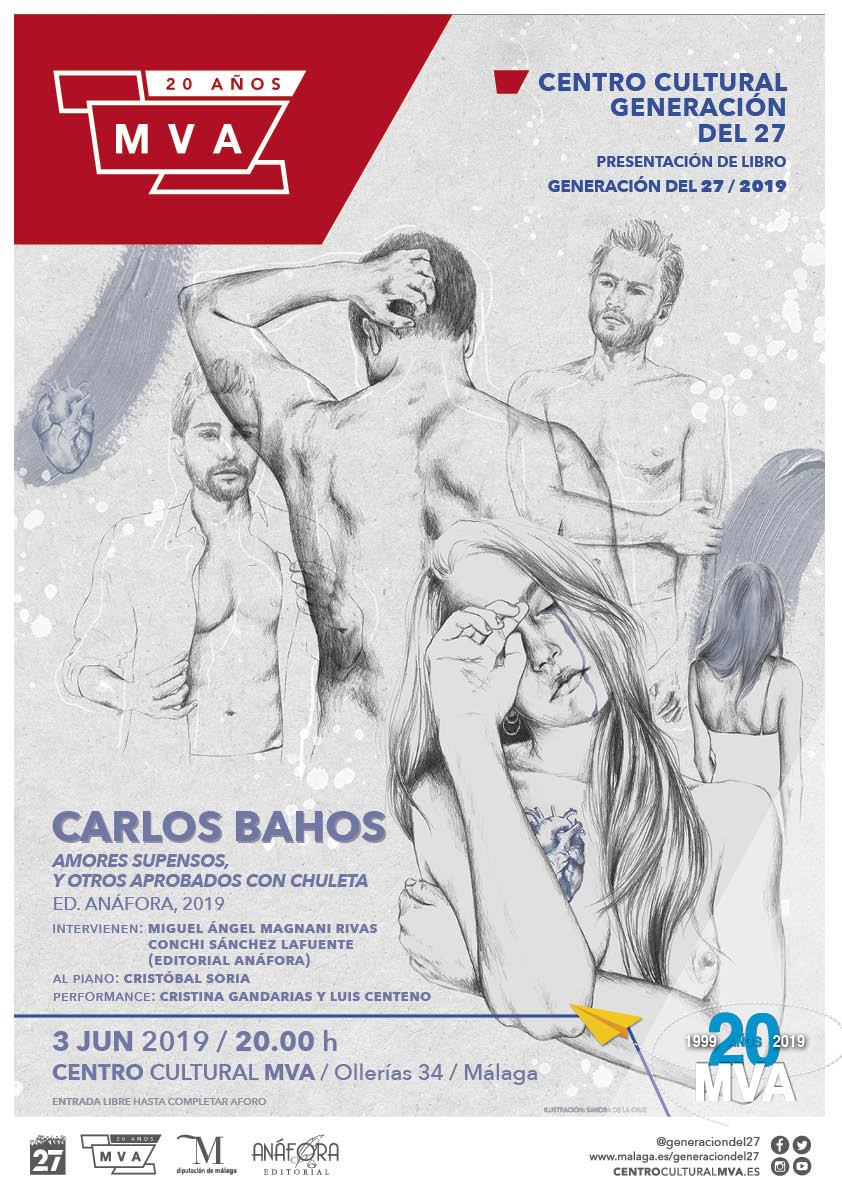 Presentación del libro Amores suspensos, y otros aprobados con chuleta de <a href="/carlosbahos/">carlos bahos alba</a> 
Lunes, 3 de junio. 20 h.
En <a href="/CulturaMVA/">Centro Cultural MVA</a> de la mano de @Generaciondel27 
Entrada libre hasta completar aforo.
ℹ️ ow.ly/umXH50uqGOY
#cultura #culturamálaga #literatura #poesía
