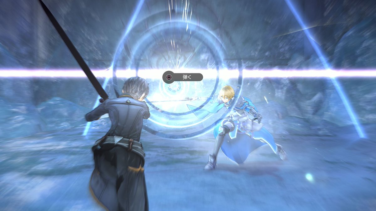 ぜっく 鍔迫り合い後に斬り合いがあるんですが かち合う瞬間に弾くボタンが出て弾くんですが猶予フレームが短くて割と初見だと日和ります 体感fくらい ここの回数次第でどちらかがダウンして そのまま追撃に入ります ワンコン食らうと2割くらいは