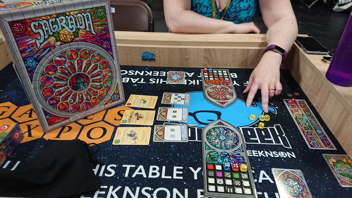 Some relaxing drafting with Sagrada now by <a href="/FloodgateGames/">Floodgate Games</a> at <a href="/UKGamesExpo/">UK Games Expo</a>
