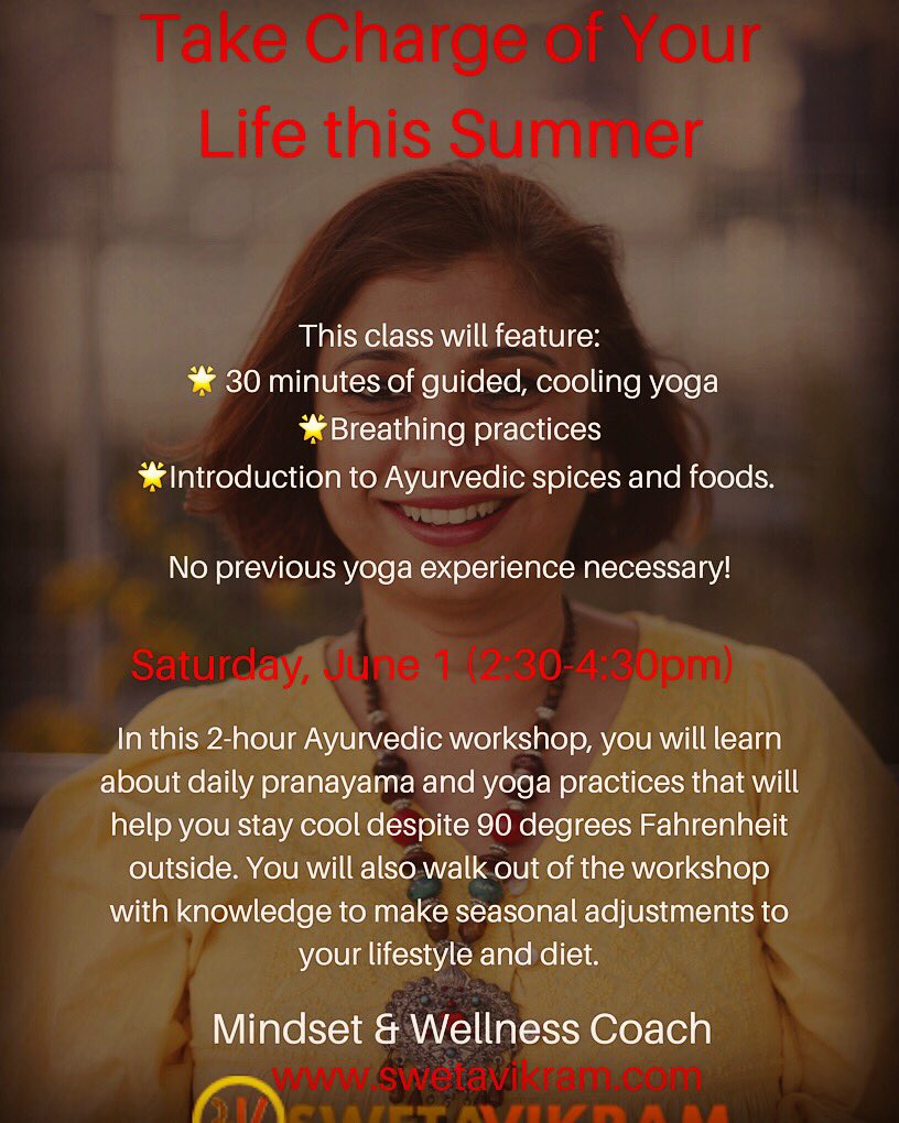 swetavikram's tweet image. Want to learn tips to stay cool this summer by making simple modifications to your food and lifestyle?🙏🏼🧘🏻‍♀️ ❤️ This workshop is happening today in NYC!! And I am thrilled to be teaching it🙏🏼

#wellbeing #CoachesStayFit #stayfit #ayurveda