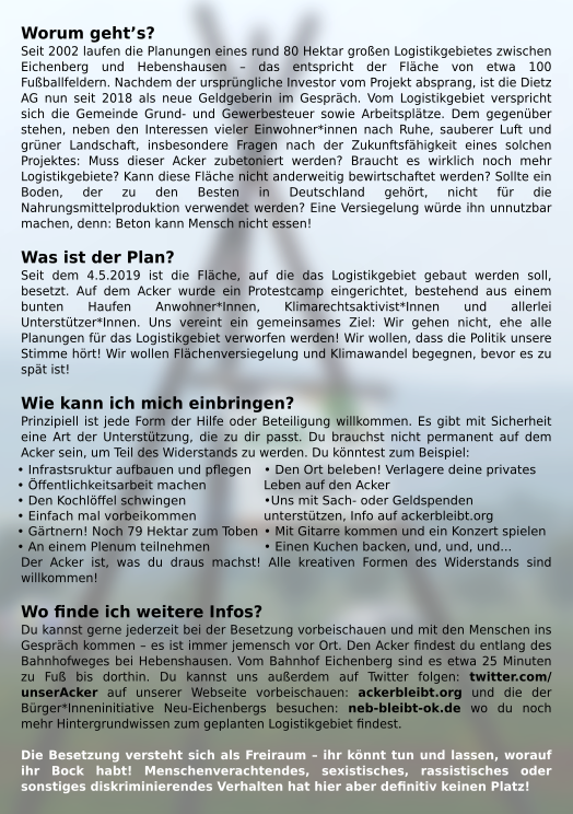 unserAcker's tweet photo. Wütend, dass die #Klimakrise ignoriert wird?
Kein Bock, auf noch mehr #LKW?
Der Traum, #Klimaschutz in die #Tat umzusetzen anstatt davon zu reden?

--> Werde Teil der #Ackerbesetzung! Unterstütz den #Widerstand gegen das geplante #Logistikgebiet. Damit der #Ackerbleibt! https://t.co/ZtyYJHrkWM